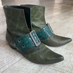 John Fluevog Crocodile Emboss Green Cheryl Boots